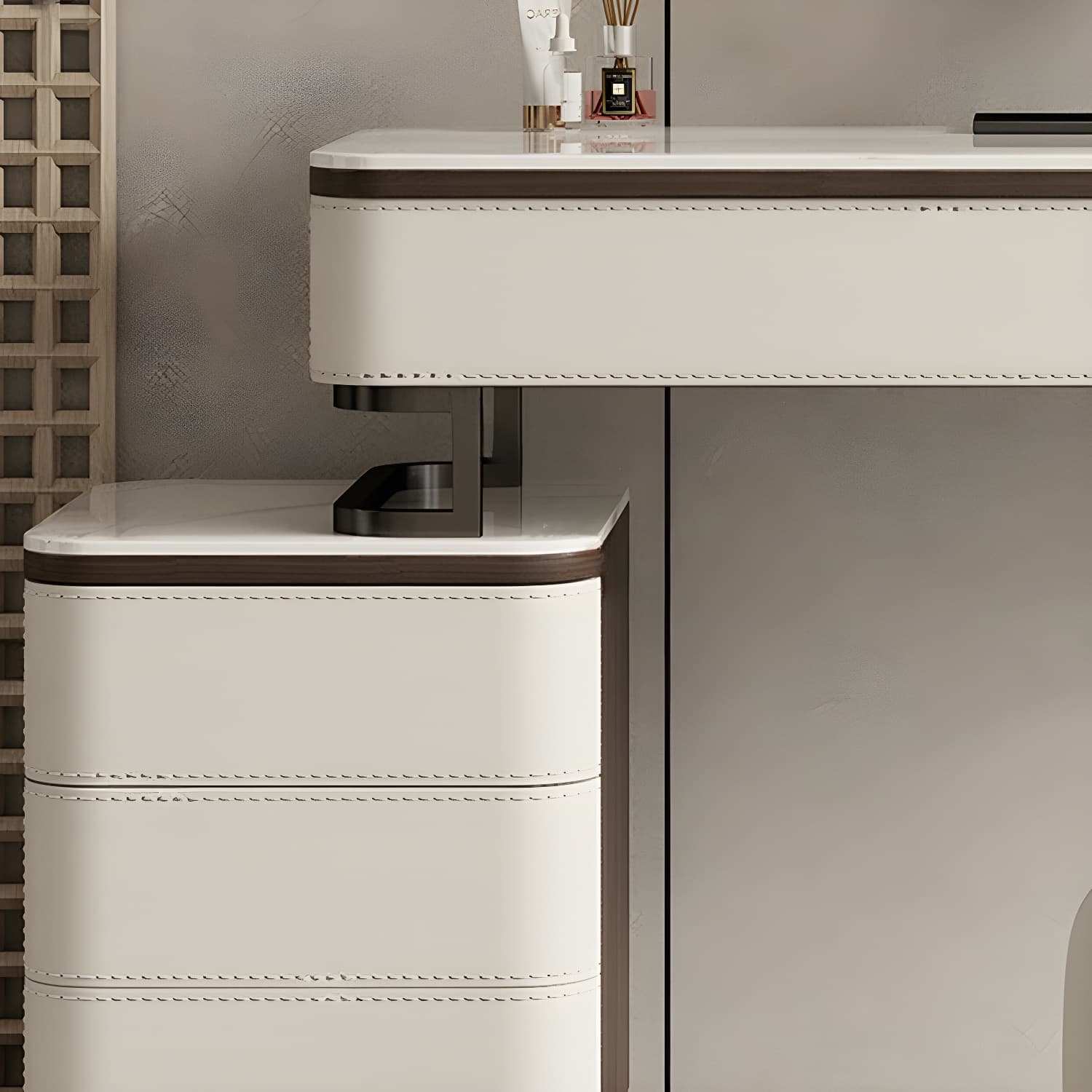 Modern Wood Vanity with Stone Top & 5 Drawers & Jewelry Storage & Assembly Required thumbnail 10
