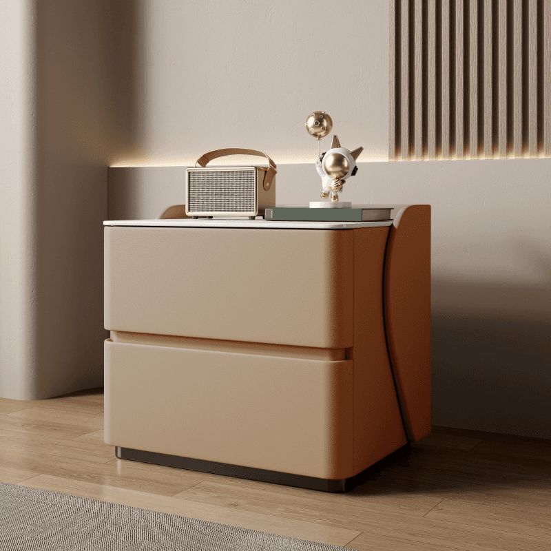 Minimalist 2 Tiers Drawer Storage Bedside Table with Faux Marble Top thumbnail 1