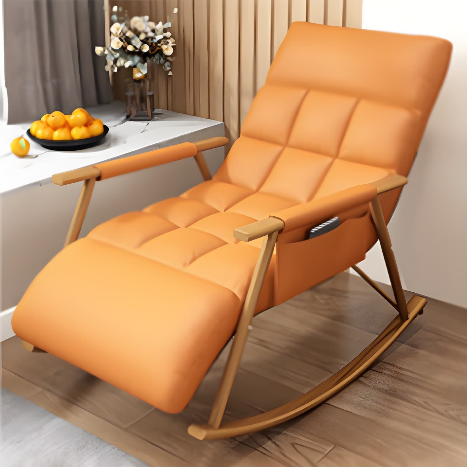 Modern Style Rocking Chair Faux Leather Upholstered Chair with Storage thumbnail 14