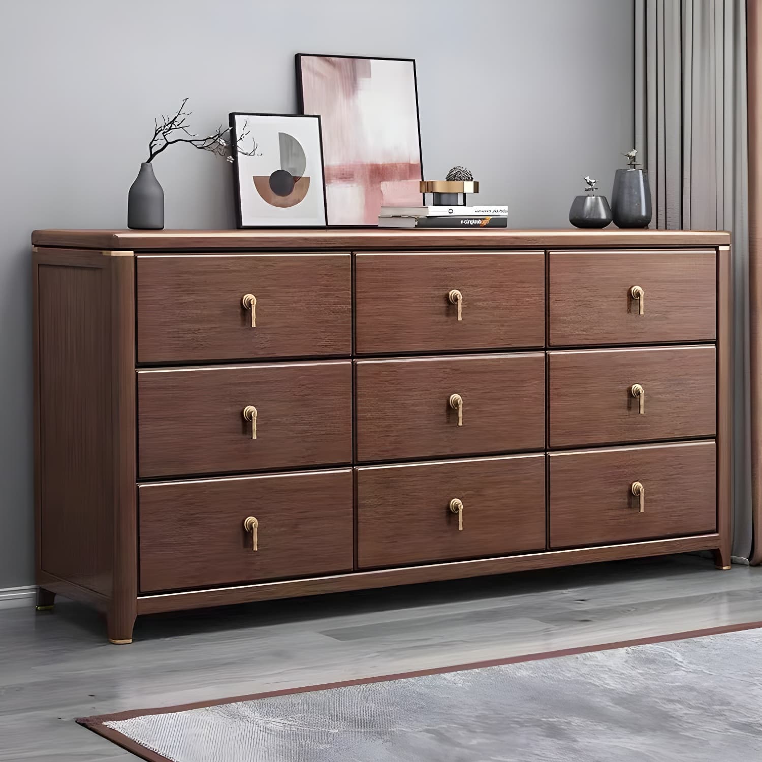 Mid Century Modern Chest Wood Rectangular Chest in Walnut Finish thumbnail 2
