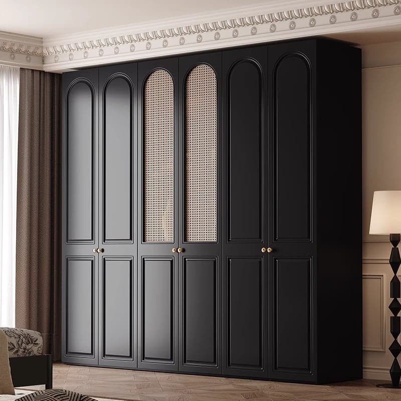 Modish Wood Independent Wardrobe Armoire with Compartments, Soft Close Door, and Interior Shelves