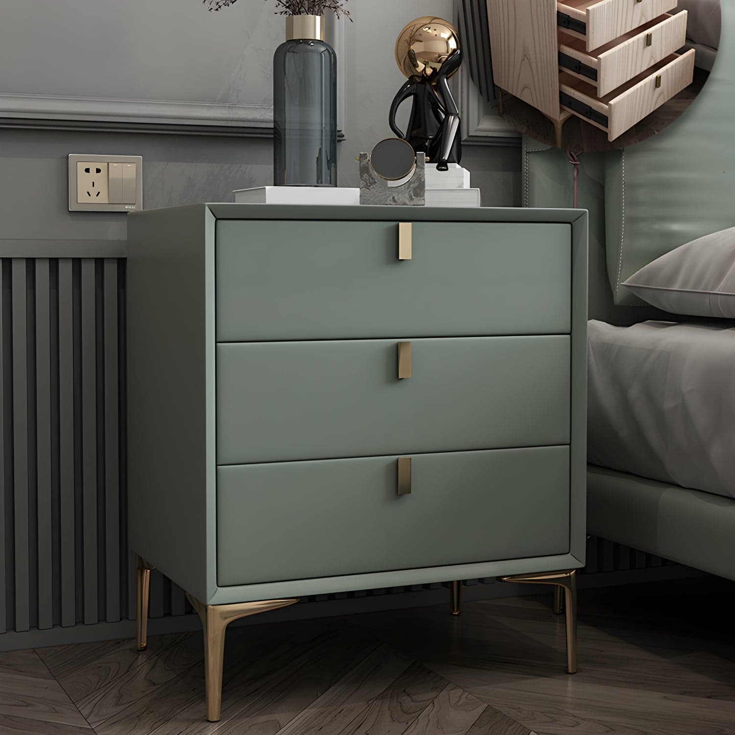 Solid Wood Drawer Storage Night Table 2 Drawer Modern Bed Nightstand thumbnail 4