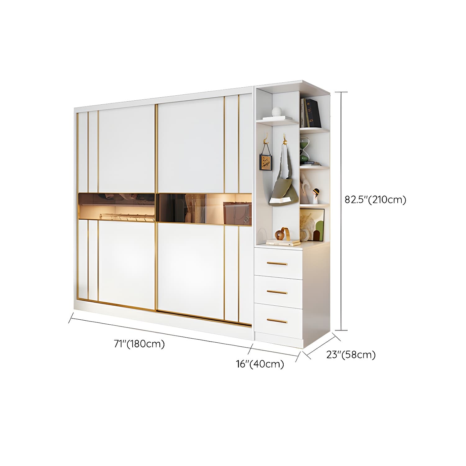 Modern White Wardrobe Armoire with Mirror, Drawers & Clothing Rod thumbnail 21