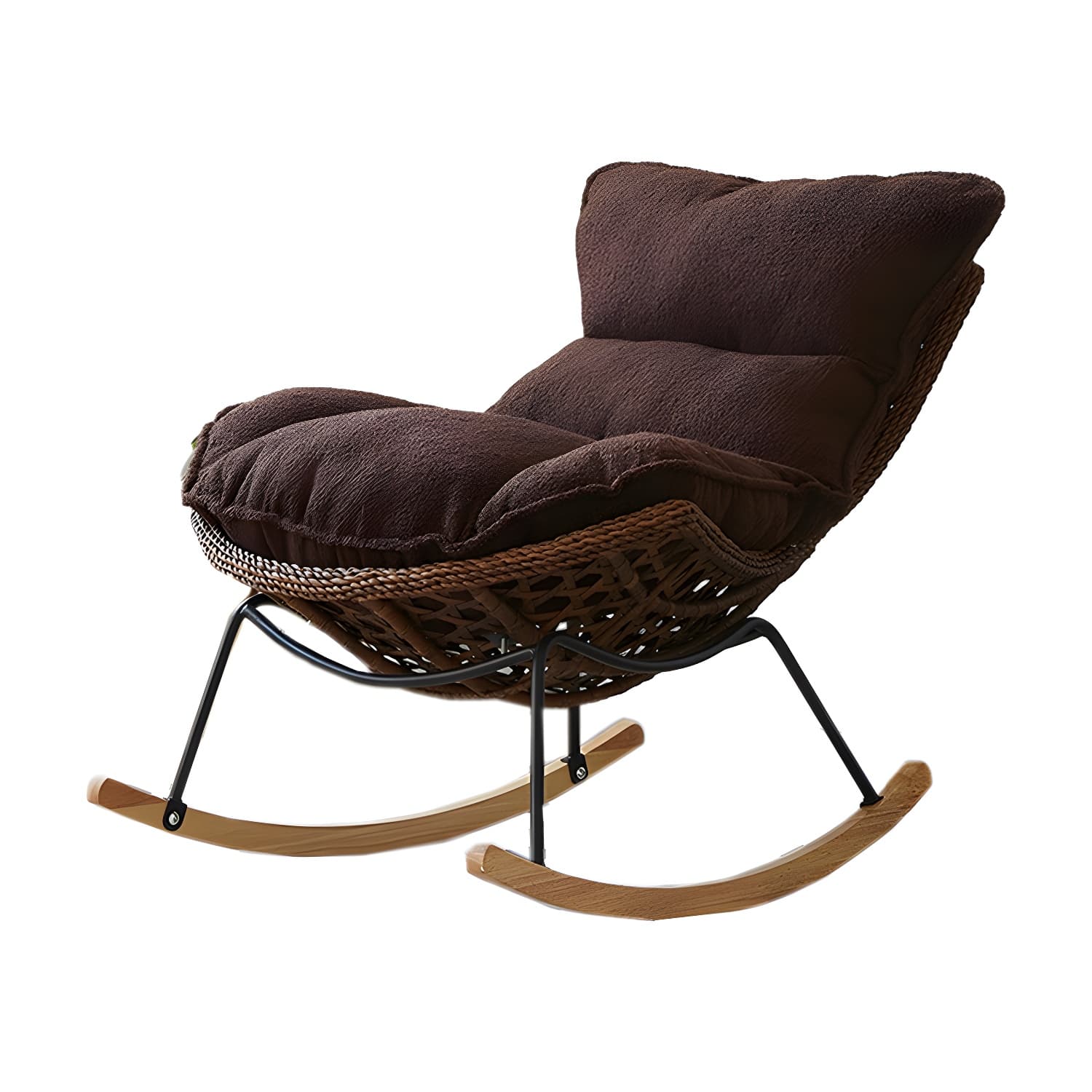 Elegant Walnut Wood Rocking Chair for Modern Living - Upholstered Seating and Stylish Track Arms thumbnail 10