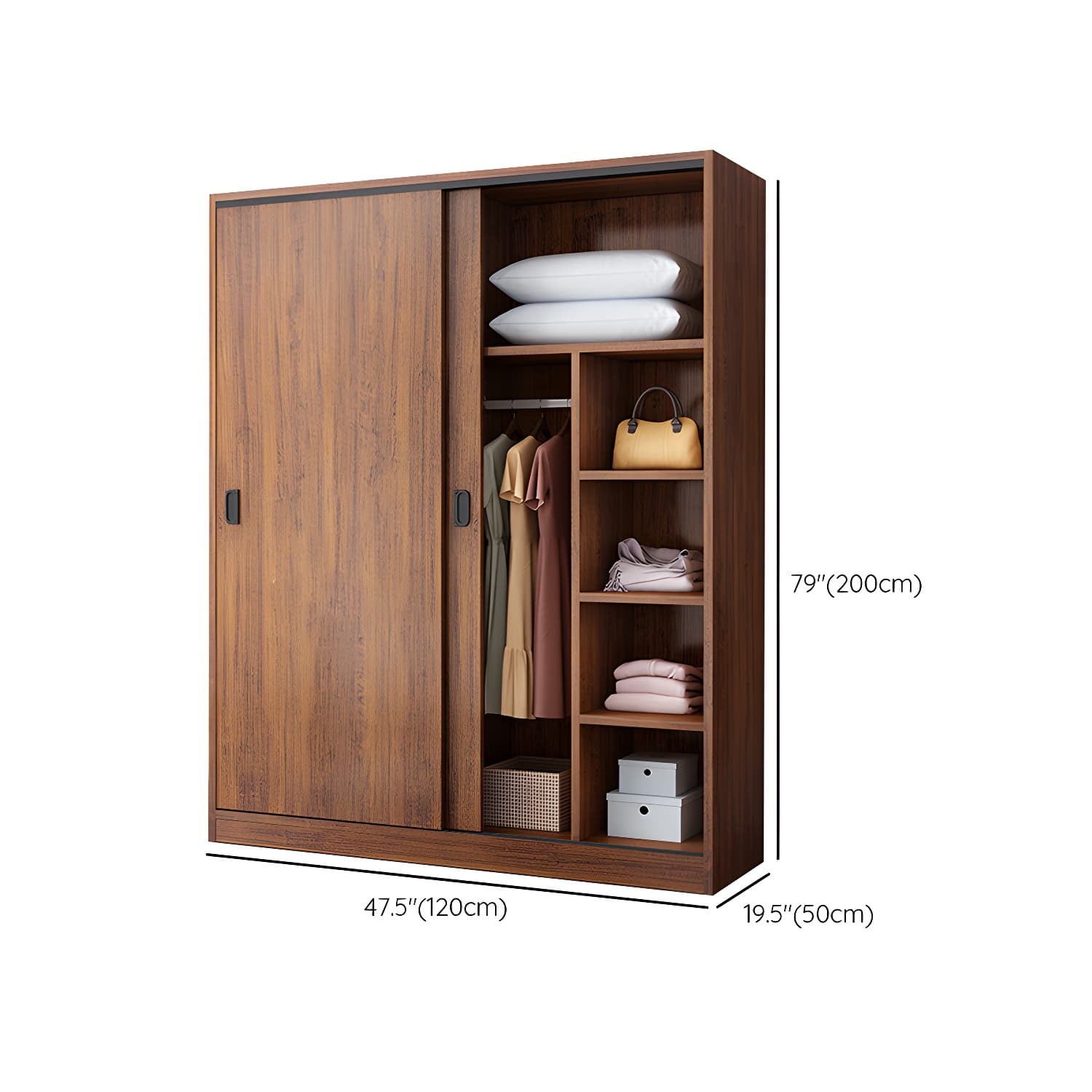 Solid Wood Frame Wardrobe Freestanding Wardrobe with Sliding Doors - image 13