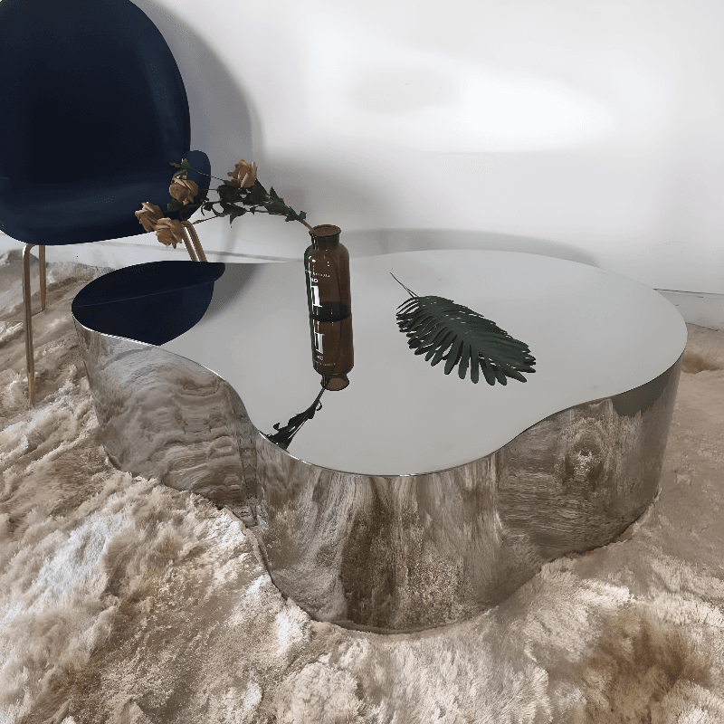 Silver Alloy Irregular/Circular-shaped Accent Table for Small Spaces thumbnail 3