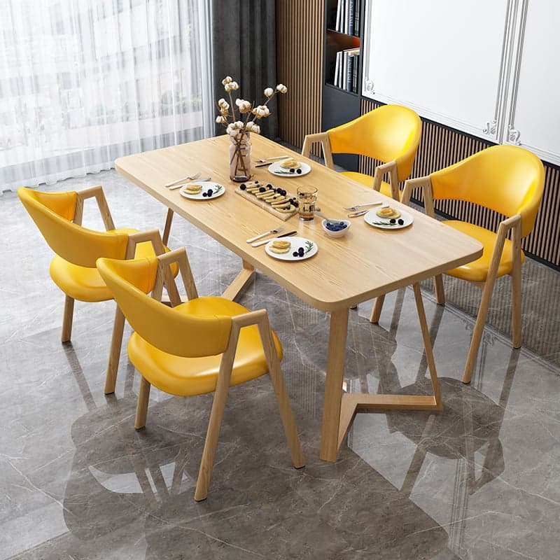 Dining Table Set with Sleighing Base and Fixed Table, Featuring Padded Chair with Back and Armrest, 5-piece Unfinished thumbnail 10