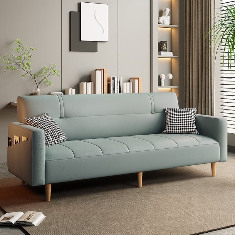 Trendy Scratch-immune Convertible Sofa in Light Gray/Light Blue/Olive Green with Arm, 4-seater/2 People/Seats 3, Receptacle Storage, and 2 Pillows thumbnail 1