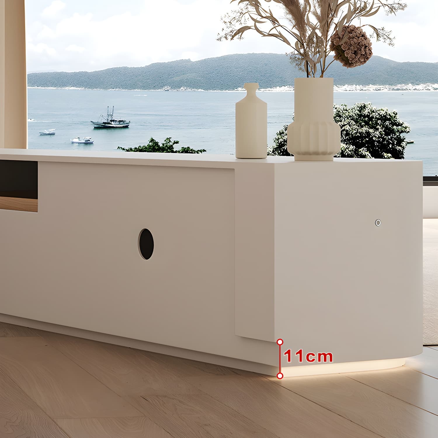 Modern Wood TV Stand Console White TV Media Stand with Drawers for Living Room thumbnail 8