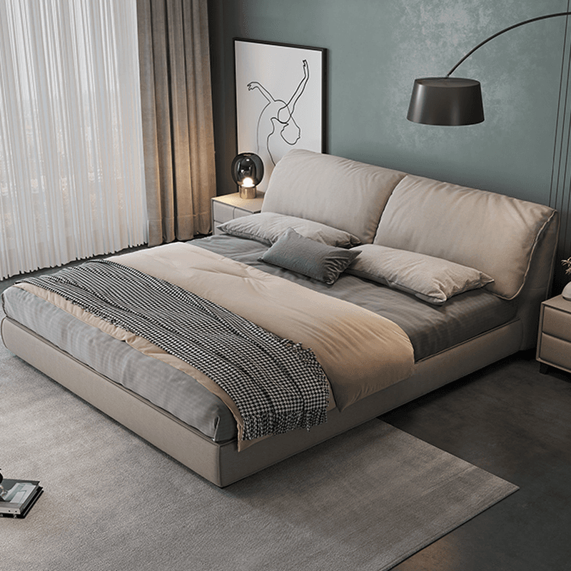 Grey Storage Included Panel Bed with 3 Storage Boxes, Natural Wood Frame, Panel Headboard, and Sponge Upholstery thumbnail 2