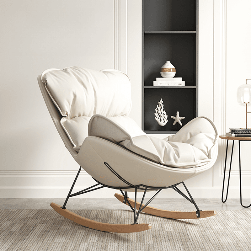 Modish Upholstered Rocking Accent Chair with Ottoman thumbnail 1