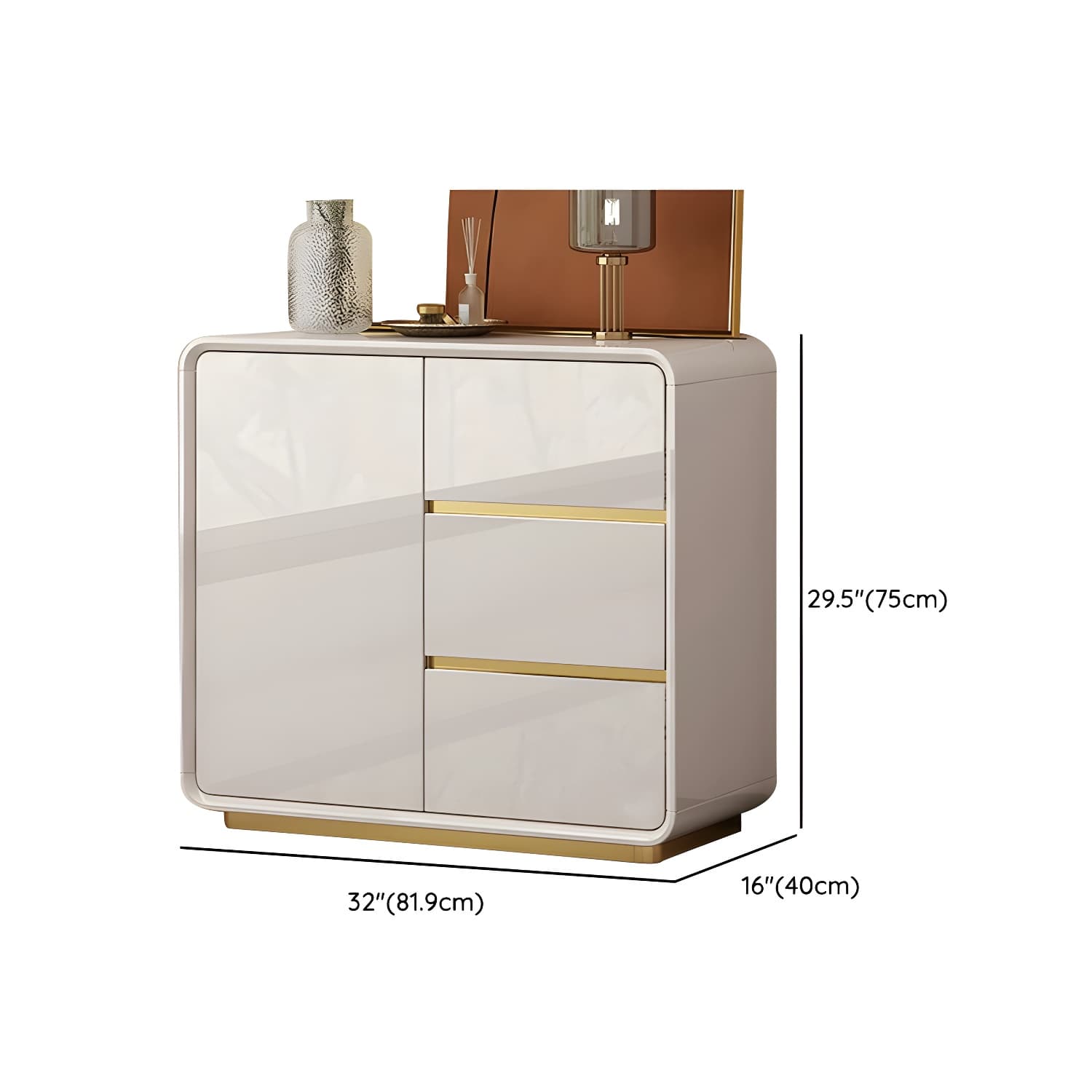 White Glam Sideboard Credenza with Adjustable Shelving and 3 Drawers thumbnail 11