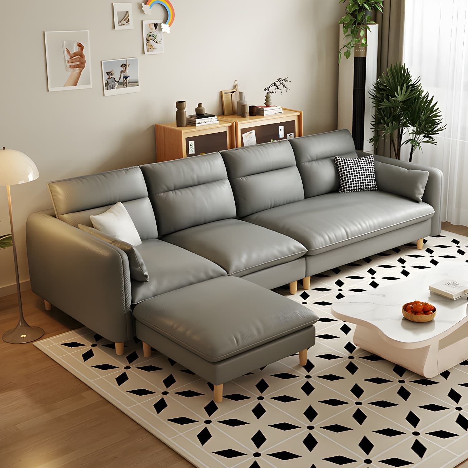 Modern Wood Frame Straight Sectional Sofa Set with Ottoman in Brown, 3 Piece Set thumbnail 15