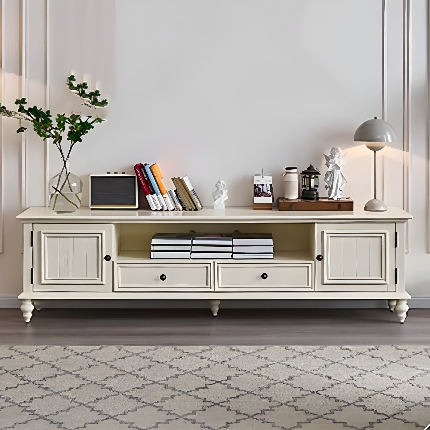 Modern Wood TV Stand with Open Storage & Cabinet Included - Standard Height - 3 Cabinets - With Legs thumbnail 6