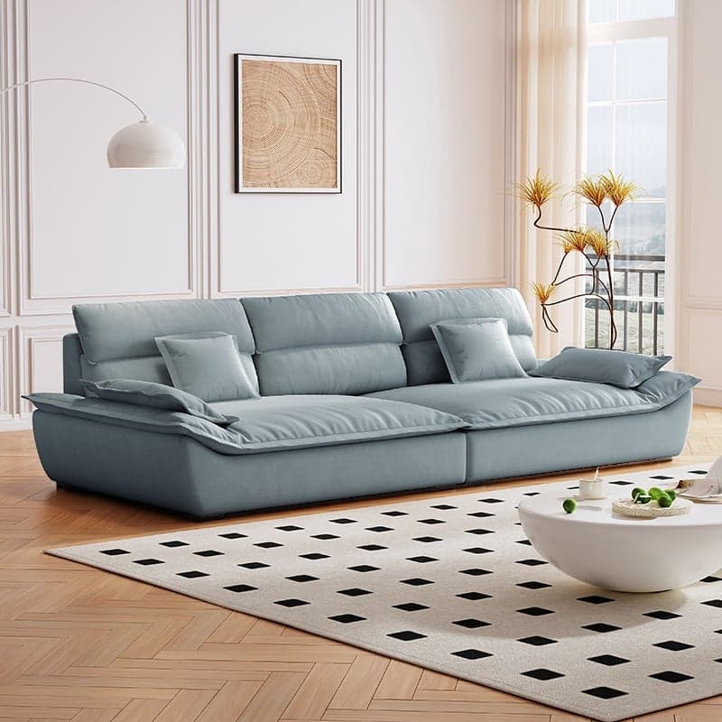 Contemporary Scratch-tolerant Solid Color Standard Sofa in Dark Gray/White/Light Blue, Seats 5 with 2 Pillows thumbnail 6