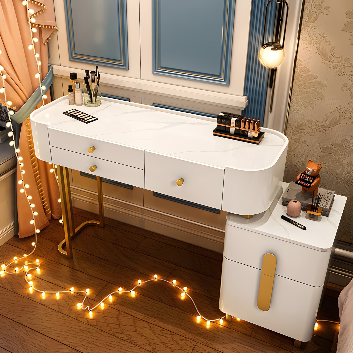 Modern Solid Wood Makeup Vanity Desk Bedroom Vanity Dressing Table Set thumbnail 14