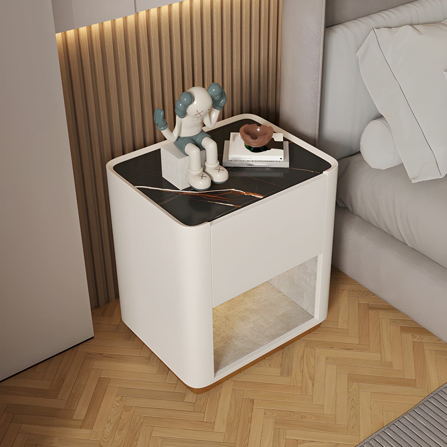 Modern Solid Wood and Slate Night Table Drawer Storage Bed Nightstand thumbnail 4