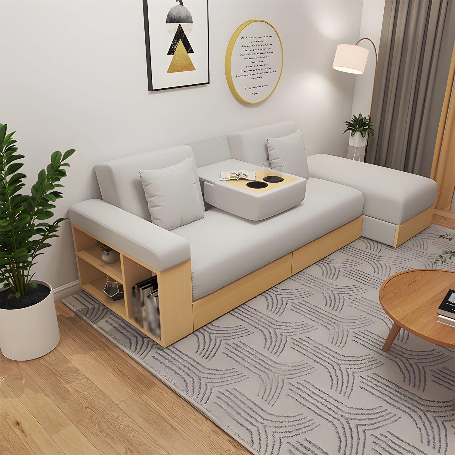 Contemporary Fabric Convertible Sofa Bed 29.53"High Pillow Top Arm Sofa Bed with Storage - image 6