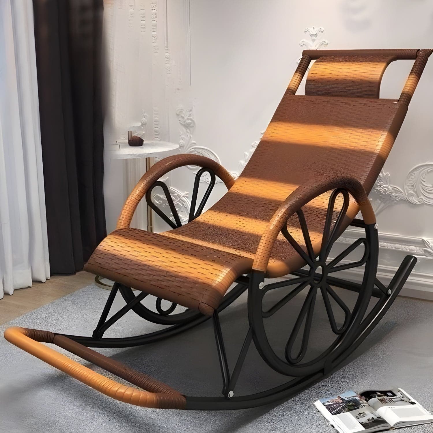 Contemporary Woven Rope Rocker Chair Wicker Rocking Chair for Home Decor thumbnail 11