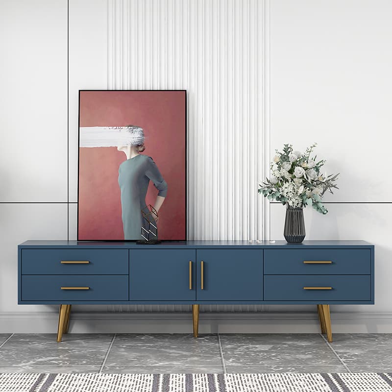 Glam Rectangle Manufactured Wood TV Stand with Adjustable Shelf thumbnail 1