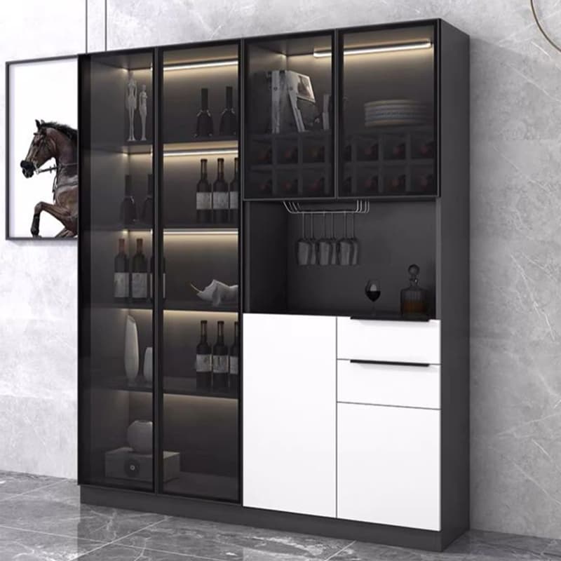 Luxurious Dark Wood Sideboard with Glass Doors and Elegant Stemware Rack thumbnail 10