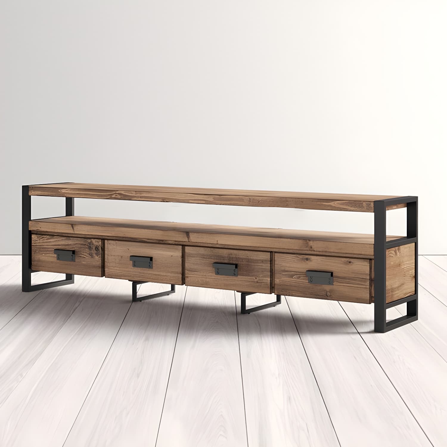 Industrial Wood TV Stand Console Open Storage TV Media Stand with Drawers for Living Room thumbnail 3