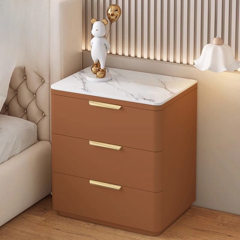 Modern 3 Drawers Nightstand with Slate Countertop and Gold Handles for Bedroom thumbnail 8