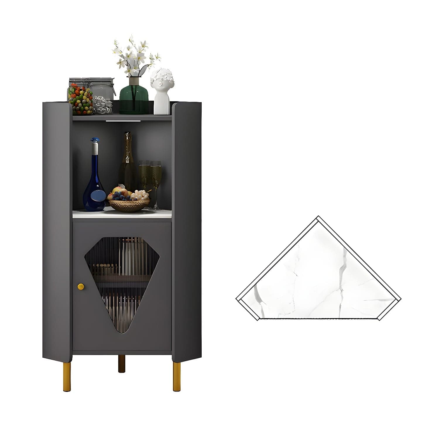 Glam Corner Accent Cabinet with Glass Doors and Wood Countertop in Small (Under 24 in.) Length thumbnail 3