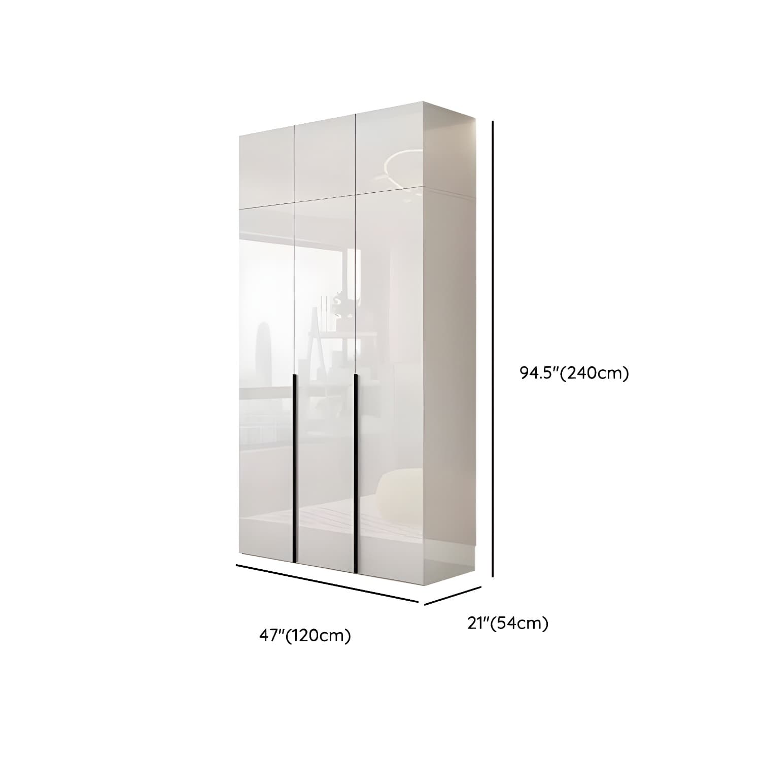 Modern white wood wardrobe armoire with hinged doors, clothing rod & shelves thumbnail 17
