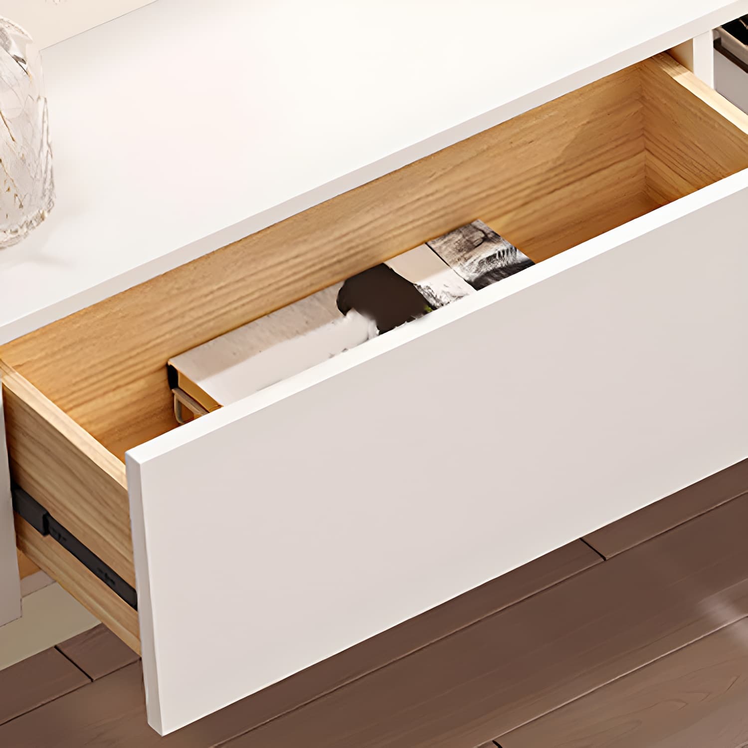 Contemporary Solid Wood Wall-mounted TV Media Stand with Drawers thumbnail 12