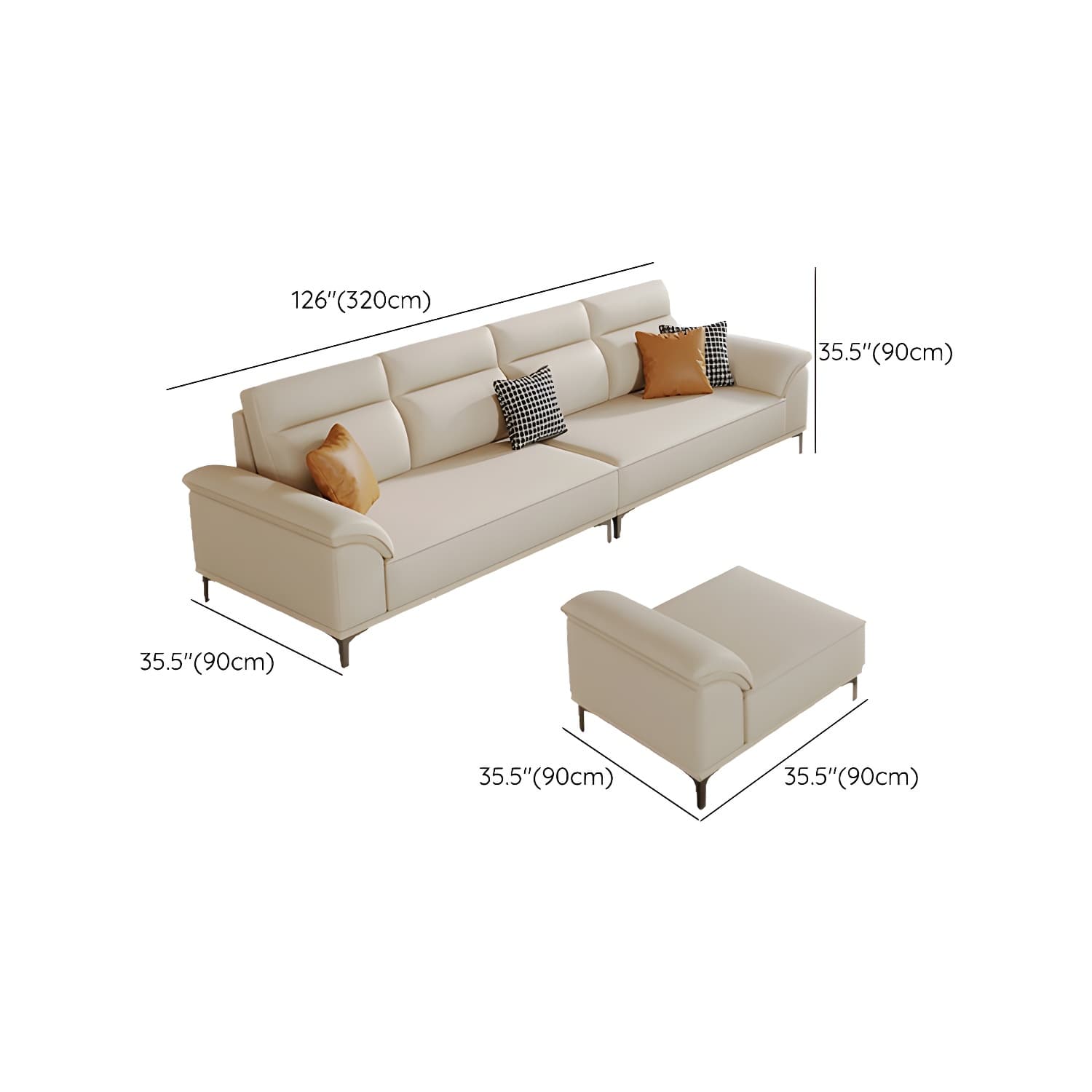 Modern Beige Faux Leather Sofa with Ottoman Included - Pillow Top Arm and Cushion Back thumbnail 19