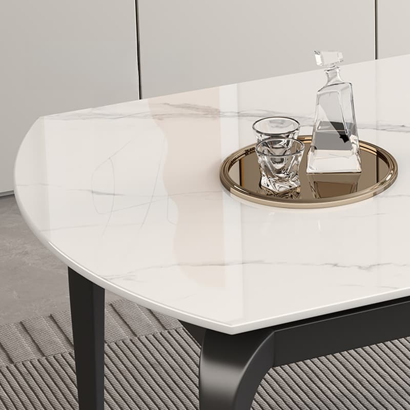 Minimalist Rounded Slate Stone Dining Table Set with 4 Legs and Padded Chair Back, Available in 9-piece/7 Piece Set/5-piece thumbnail 7