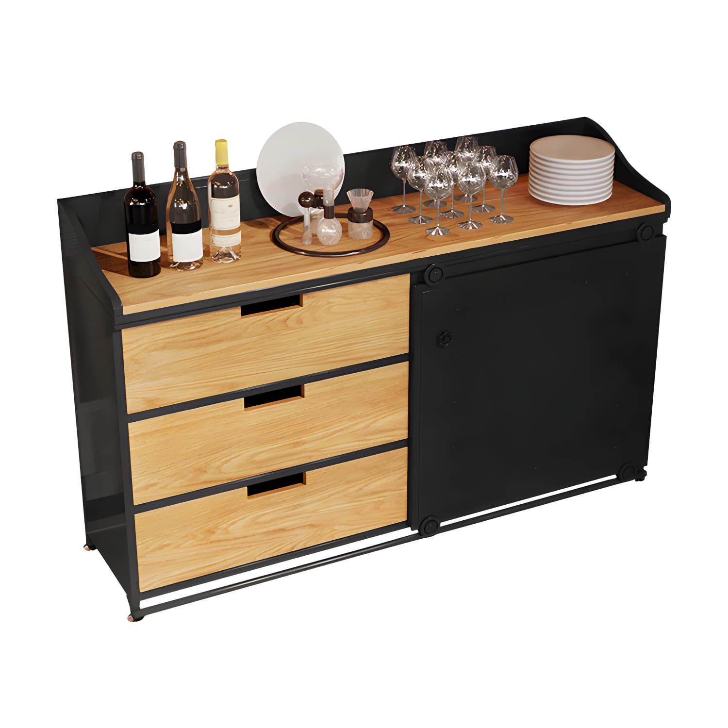 Industrial Metal Sideboard with Drawers, Cabinets, and Open Storage - 3 Drawers, 1 Interior Shelf thumbnail 9