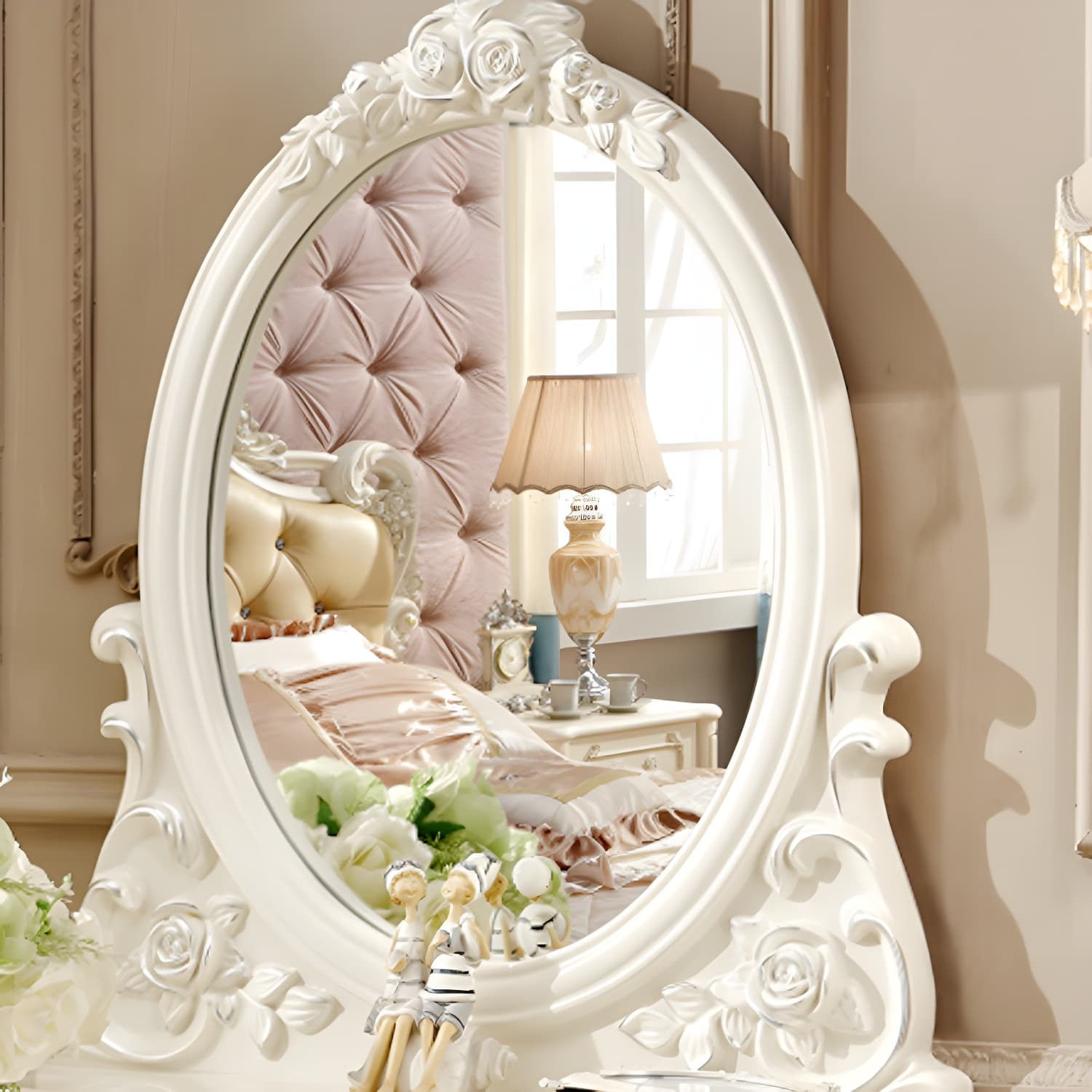Victorian 33.4"/41.3" Wide Wood 4 Drawers Mirrored Makeup Vanity thumbnail 9