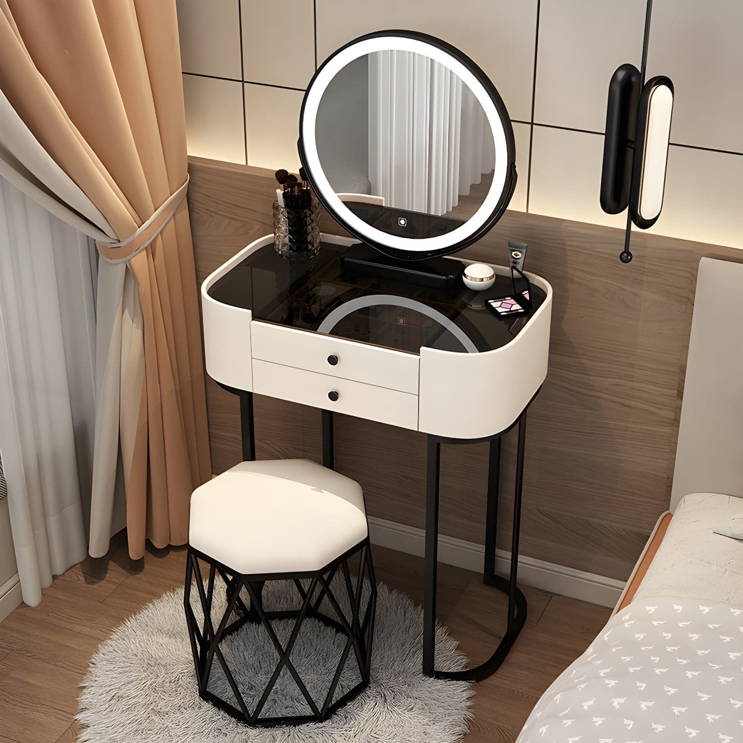 Contemporary Glass Vanity Dressing Table Bedroom Makeup Vanity Desk with Drawer thumbnail 4