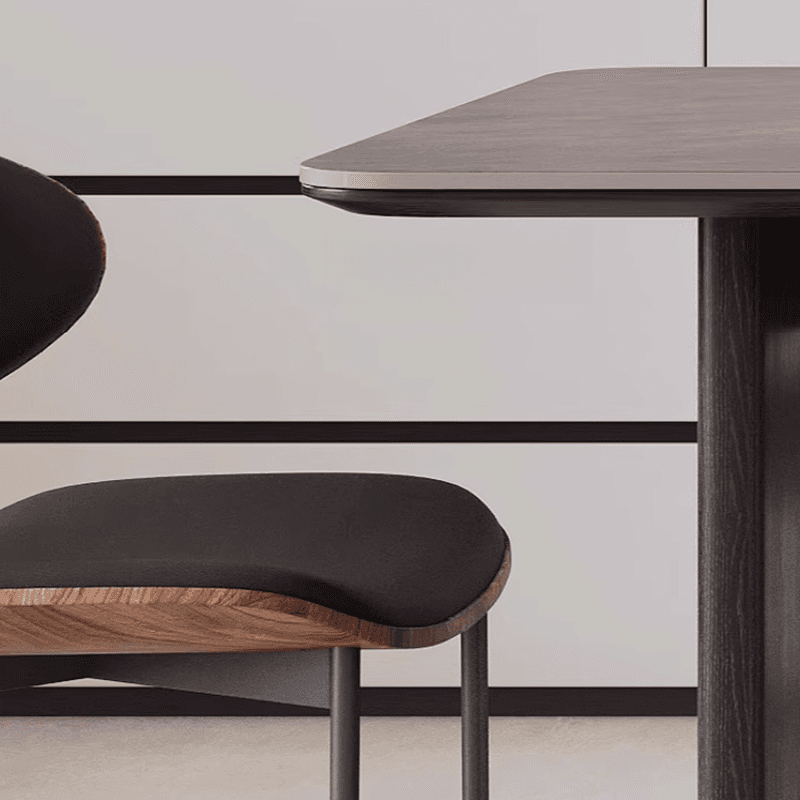 Dining Table Set with Slate Top and Two-sided Pedestal, Fixed Table, Padded Chair with Back, 5-piece in Dove Grey thumbnail 5