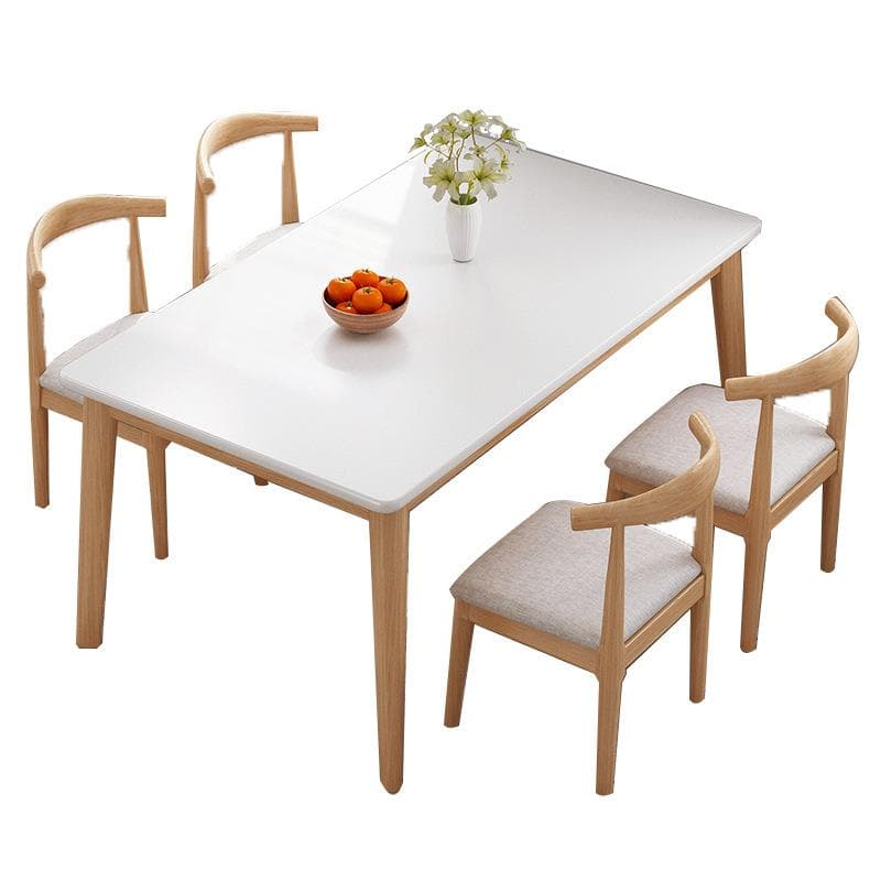 Dining Table Set with Rectangular Recycled Wood Top, 4 Legs, Fixed Table, Padded Chair with Back, Available in 5-piece/7 Piece Set/3 Pieces thumbnail 6