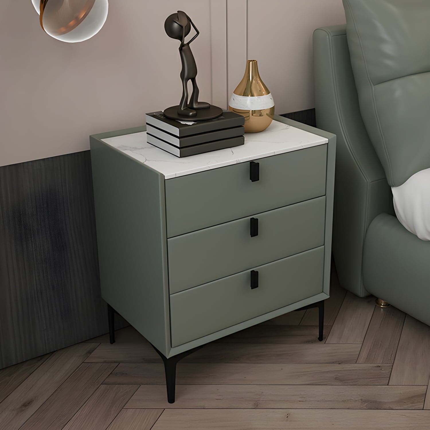 Glam Style Sintered Stone Top 3 Drawers Nightstand for Bedroom thumbnail 5