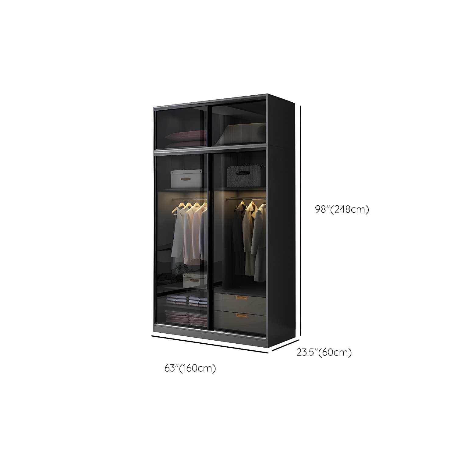 Black Wardrobe Cabinet Contemporary Glass Wardrobe Armoire for Home thumbnail 17