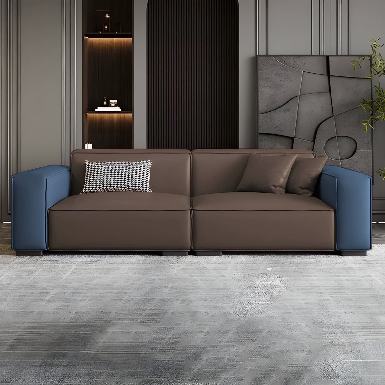 Extra Long Modern Wood Sofa with Stain Resistant Fabric and Seat for 5 People thumbnail 6