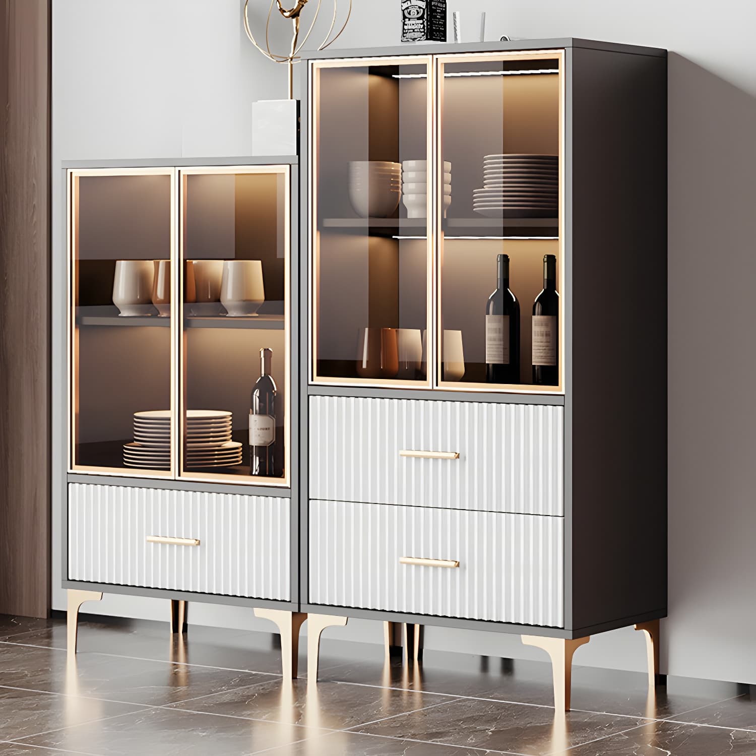 Contemporary Sideboard Cabinet for Dining Room with Glass Doors & Drawers Included thumbnail 5