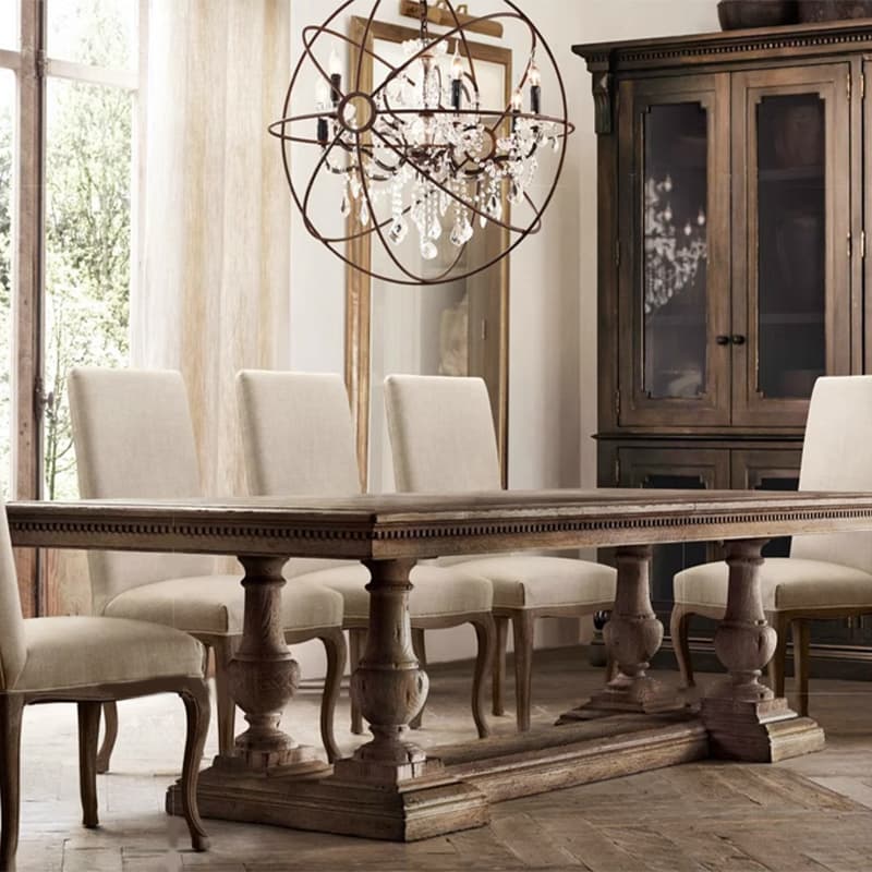 French Country Rectangle Wood Dining Table with Trestle Base, Full Assembly Needed thumbnail 4