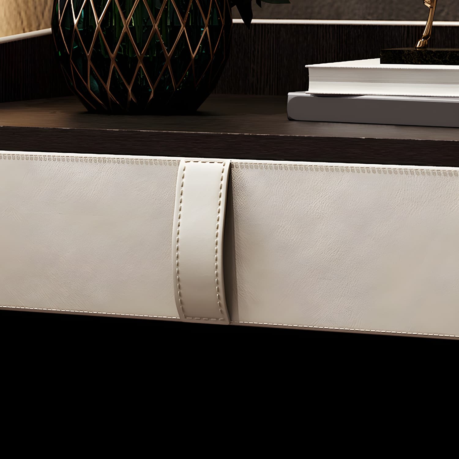 Faux Leather Nightstand 1 - Drawer Nightstand with Wood Accents thumbnail 11