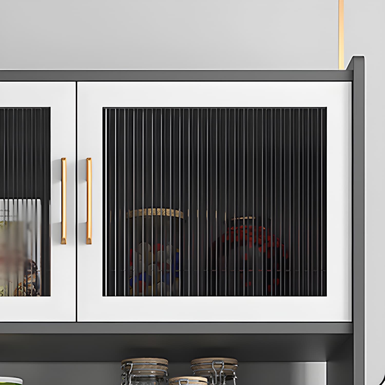 Sintered Stone Countertop Dining Server Manufactured Wood Kitchen Server with Glass Doors thumbnail 9
