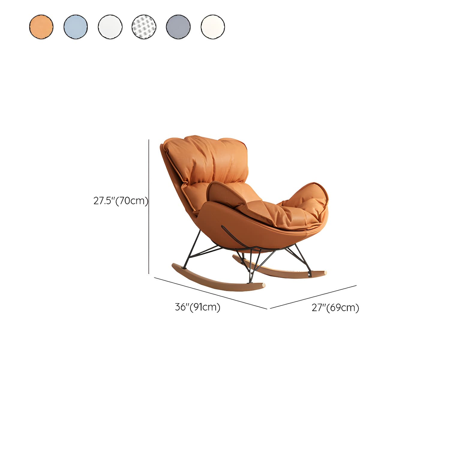 Modern Metal Rocking Chair with Upholstered Seat - Brown Legs, Removable Cushions thumbnail 15