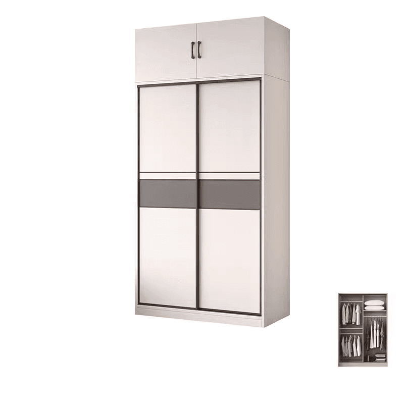 White Minimalist Manufactured Wood Wardrobe Closet with Interior Shelves and Clothing Rod thumbnail 8
