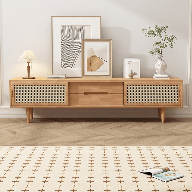 Simplistic Oak Wood TV Stand with 2 Drawers and 2 Cabinets thumbnail 9