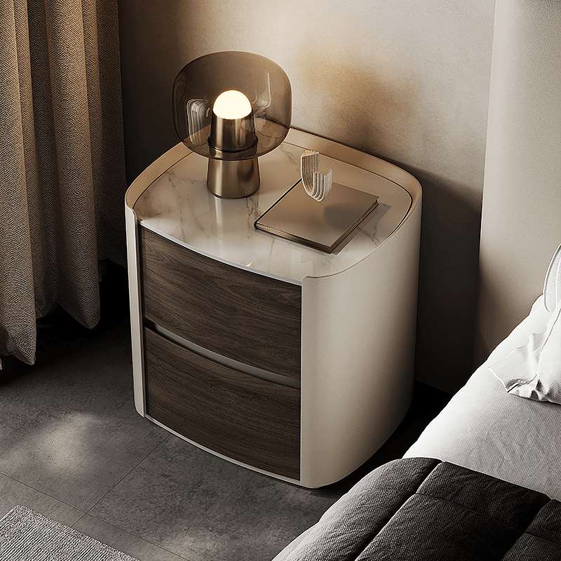 Contemporary Sintered Stone Countertop 2 Drawers Nightstand With Drawer Organization thumbnail 2