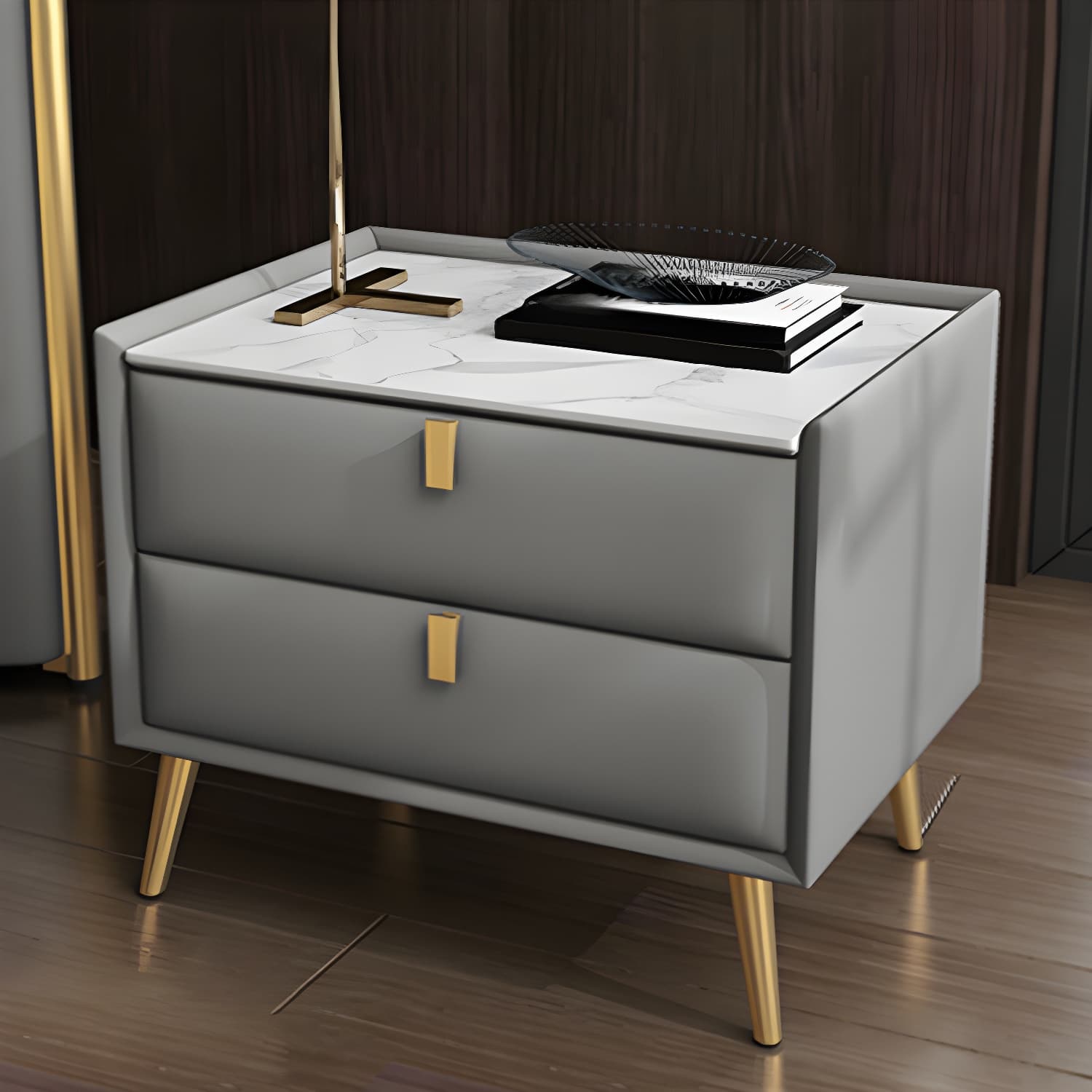 Solid Wood Bedside Table, Modern 2 - Drawer Stone Top Nightstand thumbnail 8