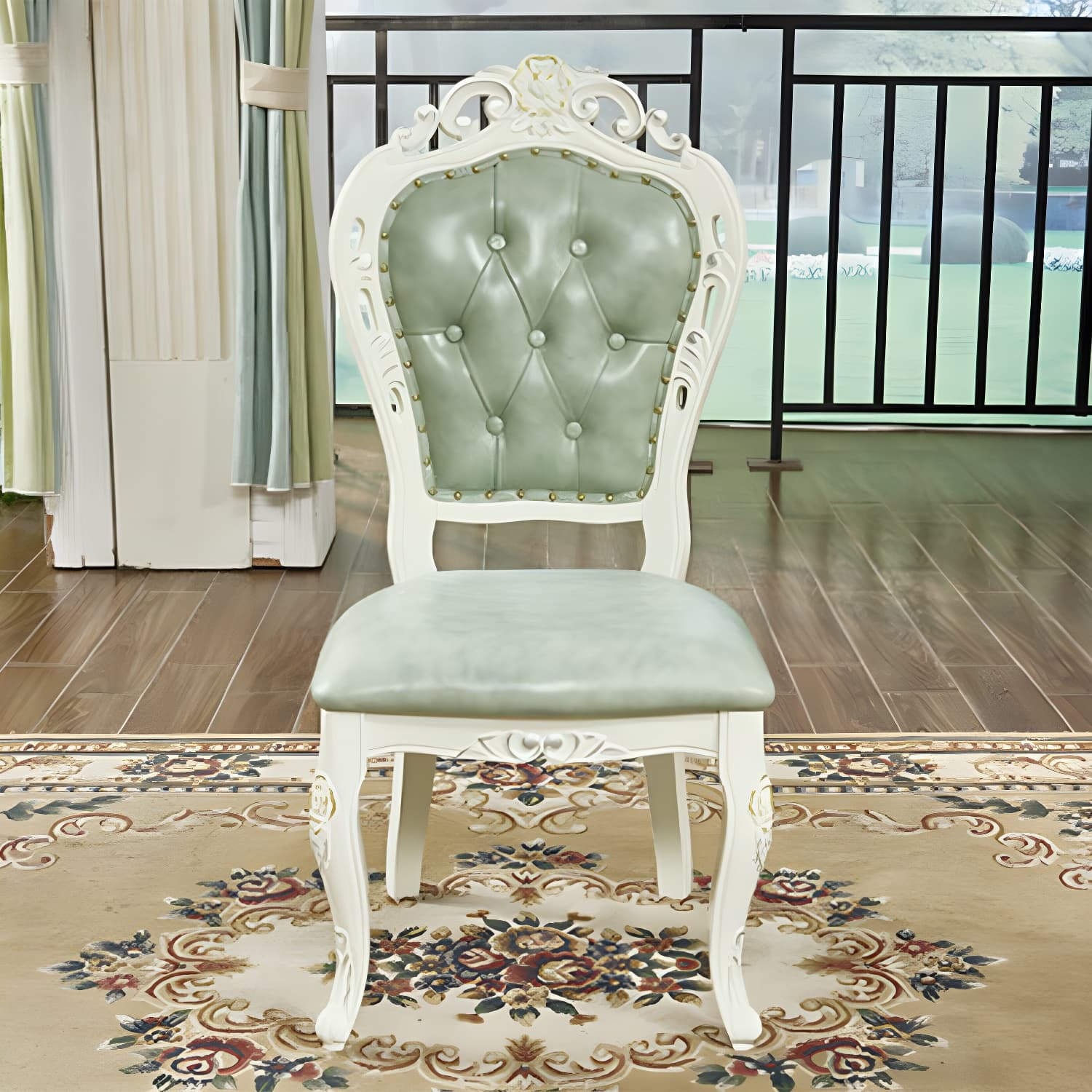 Victorian Rubberwood King Louis Back Chair Matte Finish Leather Dining Chair (Set of 2) thumbnail 12
